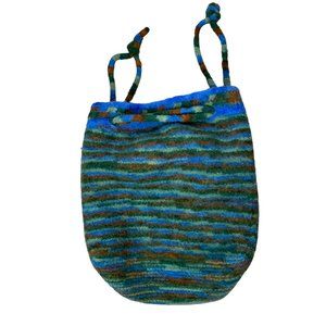 Felted Boiled Wool Multicolored Fall Aesthetic Striped Drawstring Bag Tote